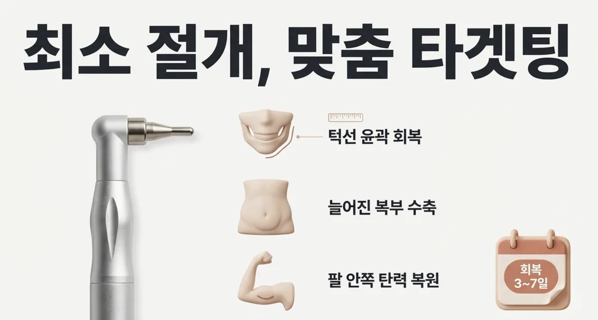 리뉴비온 최소 절개 맞춤 타겟팅 - 턱선 윤곽 회복, 복부 수축, 팔 안쪽 탄력 복원, 회복 3-7일